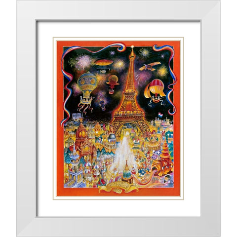 Les Chats White Modern Wood Framed Art Print with Double Matting by Bell, Bill