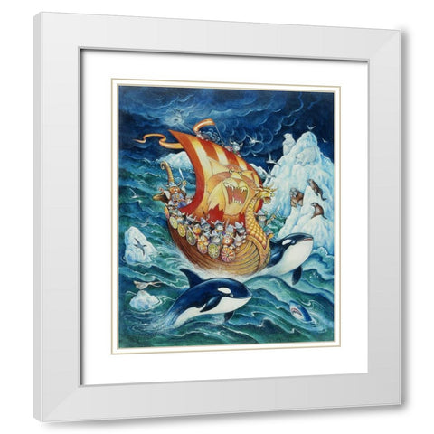 Viking Cats White Modern Wood Framed Art Print with Double Matting by Bell, Bill