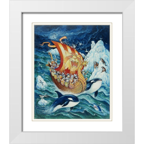 Viking Cats White Modern Wood Framed Art Print with Double Matting by Bell, Bill