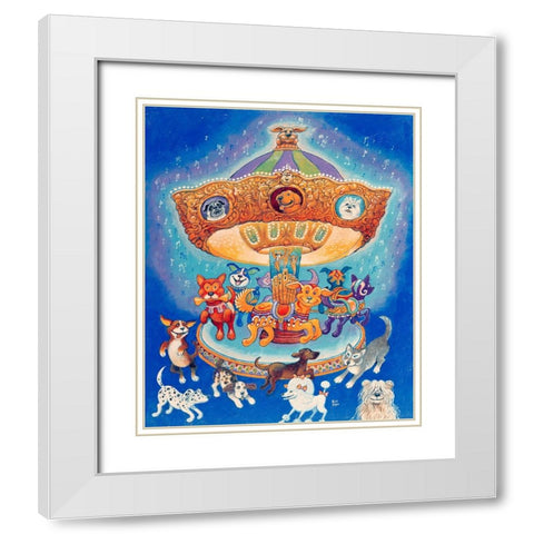 Doggie-Go-Round White Modern Wood Framed Art Print with Double Matting by Bell, Bill