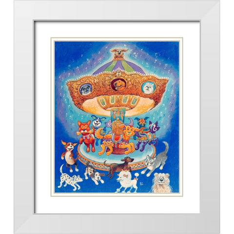 Doggie-Go-Round White Modern Wood Framed Art Print with Double Matting by Bell, Bill