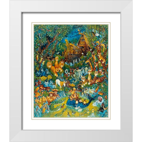 Noah And The Last Unicorn White Modern Wood Framed Art Print with Double Matting by Bell, Bill