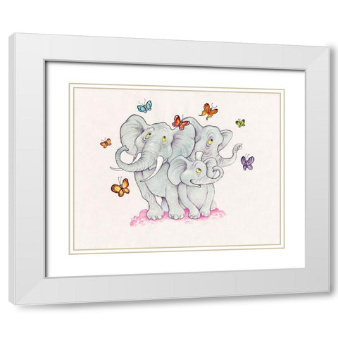 Elephants And Butterflies White Modern Wood Framed Art Print with Double Matting by Bell, Bill