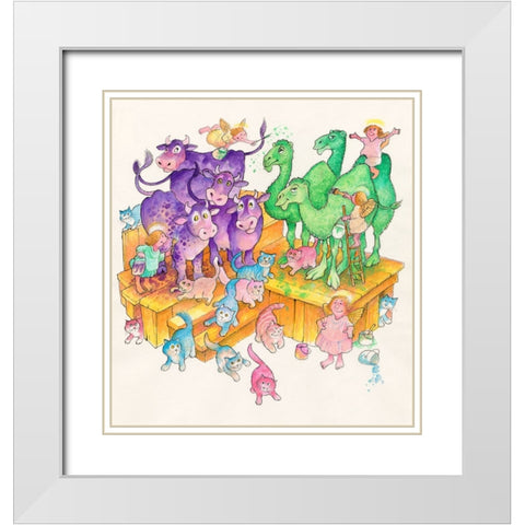 Painted Animals White Modern Wood Framed Art Print with Double Matting by Bell, Bill