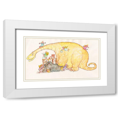 Dinosaur White Modern Wood Framed Art Print with Double Matting by Bell, Bill