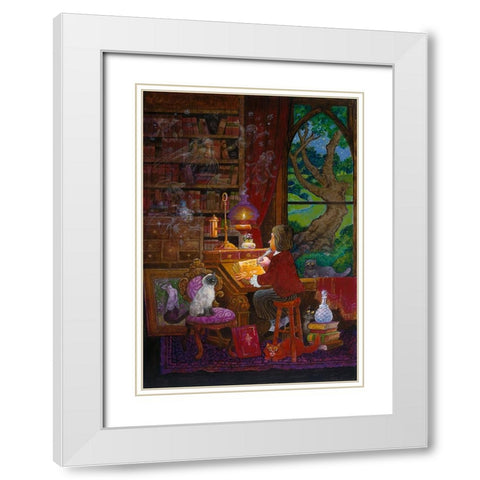 Taking Notes White Modern Wood Framed Art Print with Double Matting by Bell, Bill