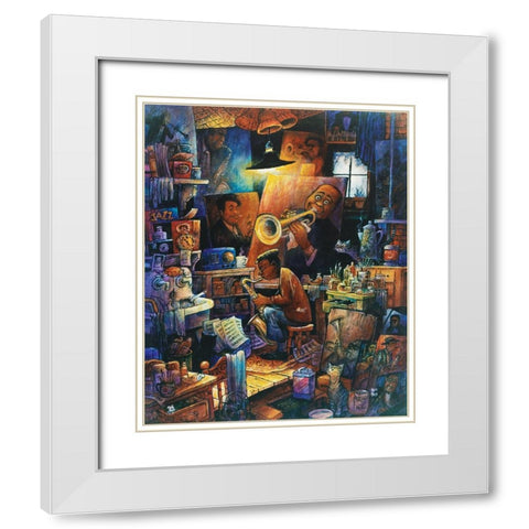 Duet White Modern Wood Framed Art Print with Double Matting by Bell, Bill