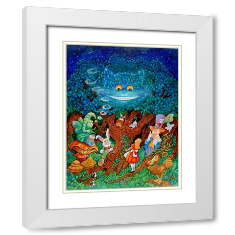 Alice And The Cheshire Cat White Modern Wood Framed Art Print with Double Matting by Bell, Bill
