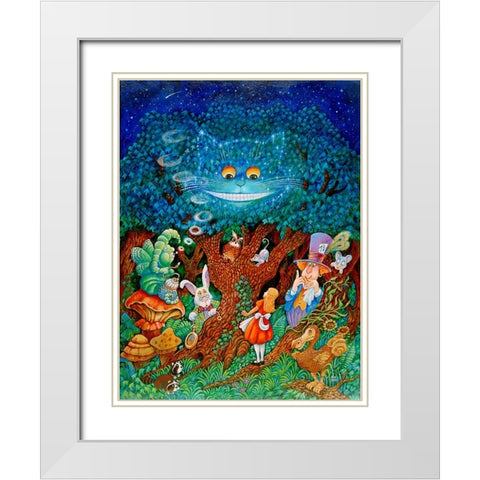 Alice And The Cheshire Cat White Modern Wood Framed Art Print with Double Matting by Bell, Bill