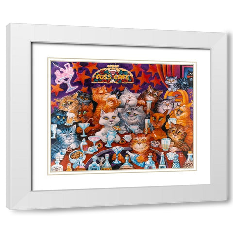 Puss Cafe White Modern Wood Framed Art Print with Double Matting by Bell, Bill