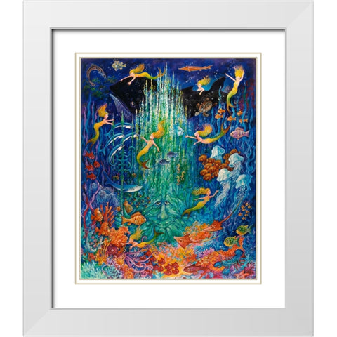Neptune And The Mermaids White Modern Wood Framed Art Print with Double Matting by Bell, Bill