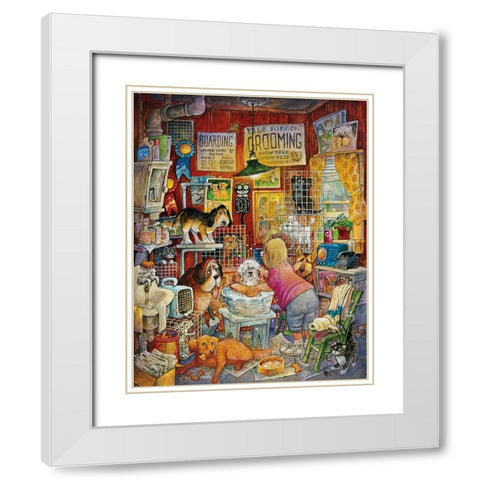 Blue Ribbon Groomer White Modern Wood Framed Art Print with Double Matting by Bell, Bill