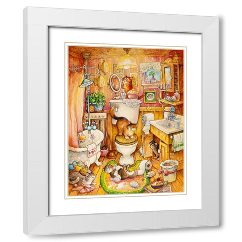 More Bathroom Cats White Modern Wood Framed Art Print with Double Matting by Bell, Bill