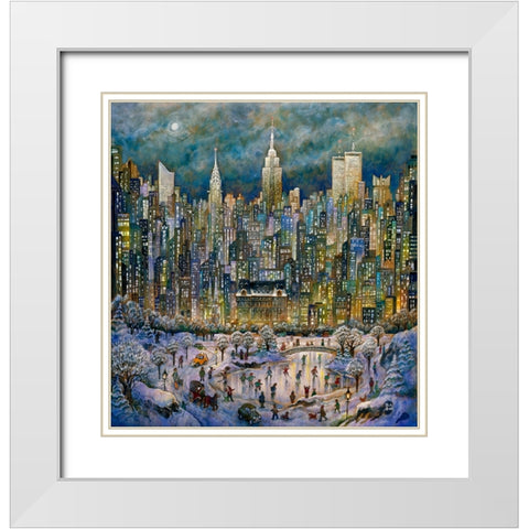 Snowtime In New York White Modern Wood Framed Art Print with Double Matting by Bell, Bill