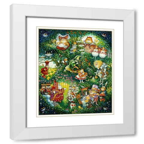 Alice In Pussycat Land White Modern Wood Framed Art Print with Double Matting by Bell, Bill