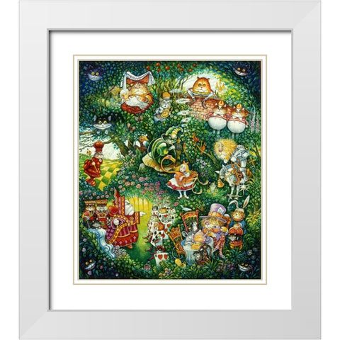 Alice In Pussycat Land White Modern Wood Framed Art Print with Double Matting by Bell, Bill