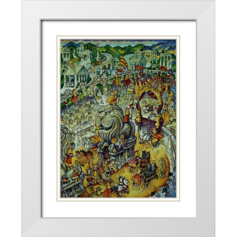 Roman Cats White Modern Wood Framed Art Print with Double Matting by Bell, Bill