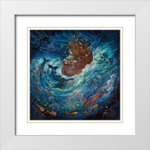 Noahs Adventure White Modern Wood Framed Art Print with Double Matting by Bell, Bill