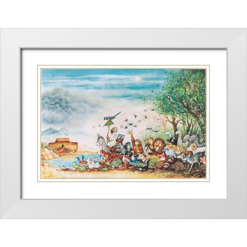 Noah And Friends (Part 1) White Modern Wood Framed Art Print with Double Matting by Bell, Bill