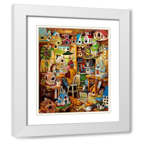 The Birdhouse Man White Modern Wood Framed Art Print with Double Matting by Bell, Bill