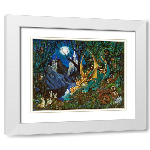 Moon Dragon White Modern Wood Framed Art Print with Double Matting by Bell, Bill