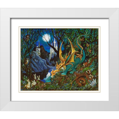 Moon Dragon White Modern Wood Framed Art Print with Double Matting by Bell, Bill