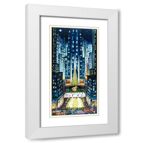 Rockefeller Christmas White Modern Wood Framed Art Print with Double Matting by Bell, Bill