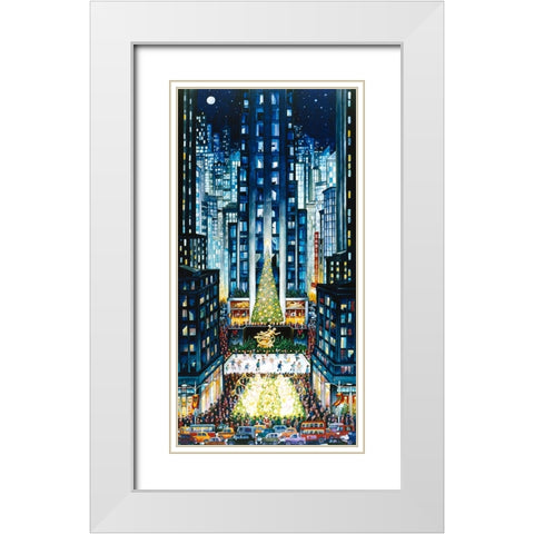 Rockefeller Christmas White Modern Wood Framed Art Print with Double Matting by Bell, Bill