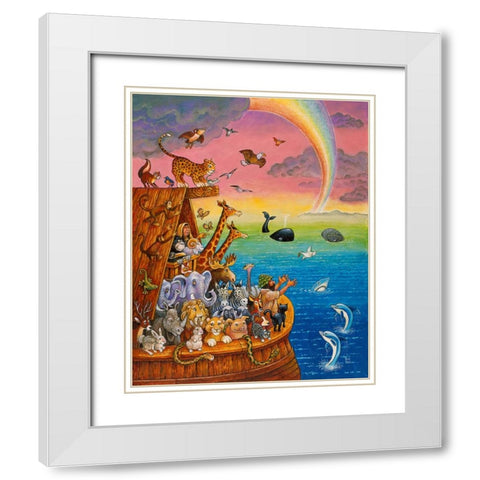 Noah And The Rainbow White Modern Wood Framed Art Print with Double Matting by Bell, Bill