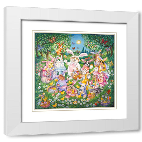 Easter Pups White Modern Wood Framed Art Print with Double Matting by Bell, Bill