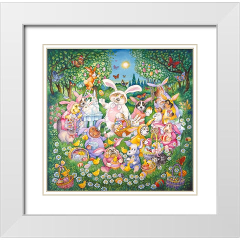 Easter Pups White Modern Wood Framed Art Print with Double Matting by Bell, Bill