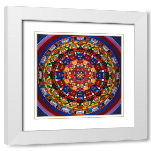 A Circle Of Cats White Modern Wood Framed Art Print with Double Matting by Bell, Bill