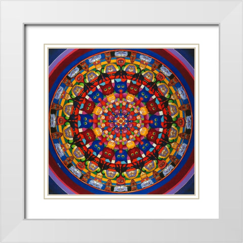A Circle Of Cats White Modern Wood Framed Art Print with Double Matting by Bell, Bill