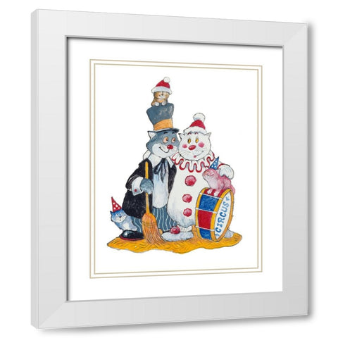 Carnival Cats White Modern Wood Framed Art Print with Double Matting by Bell, Bill