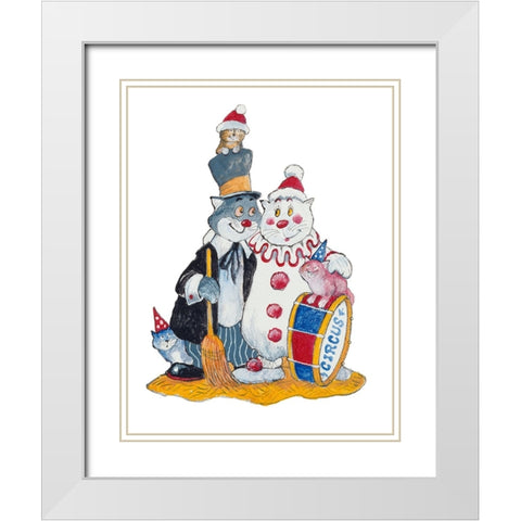 Carnival Cats White Modern Wood Framed Art Print with Double Matting by Bell, Bill