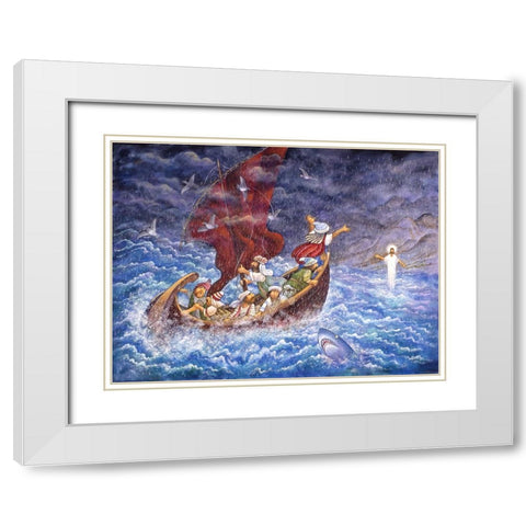 Calming Sea White Modern Wood Framed Art Print with Double Matting by Bell, Bill