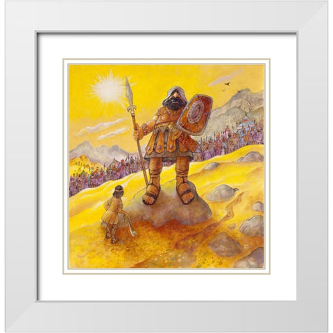 David And Goliath White Modern Wood Framed Art Print with Double Matting by Bell, Bill