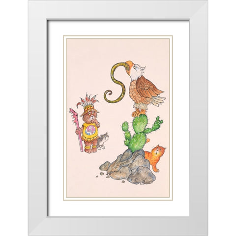 Cat History 2 White Modern Wood Framed Art Print with Double Matting by Bell, Bill