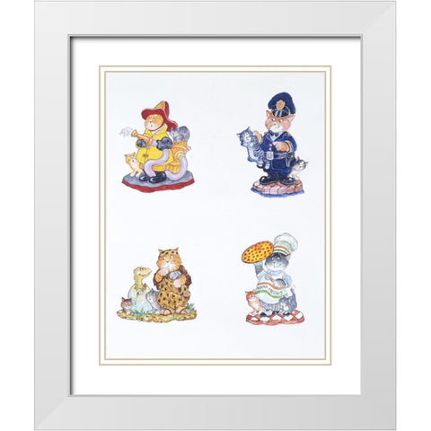 Cat History 3 White Modern Wood Framed Art Print with Double Matting by Bell, Bill