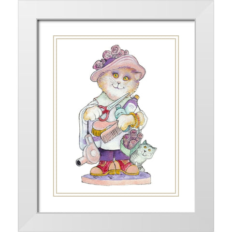 Clipper Cat White Modern Wood Framed Art Print with Double Matting by Bell, Bill