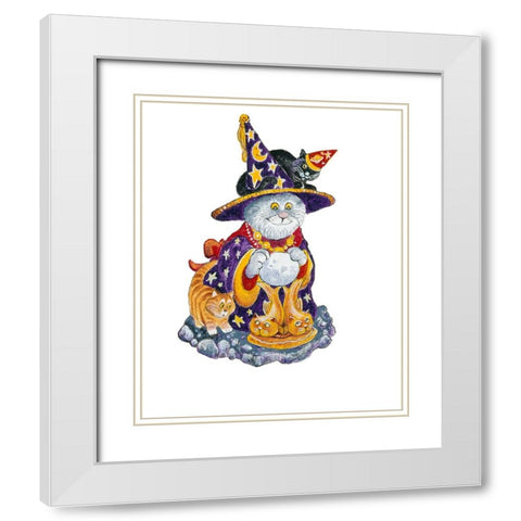Witch Cat White Modern Wood Framed Art Print with Double Matting by Bell, Bill