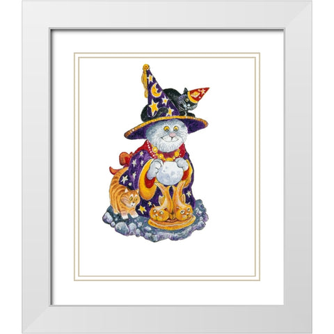 Witch Cat White Modern Wood Framed Art Print with Double Matting by Bell, Bill