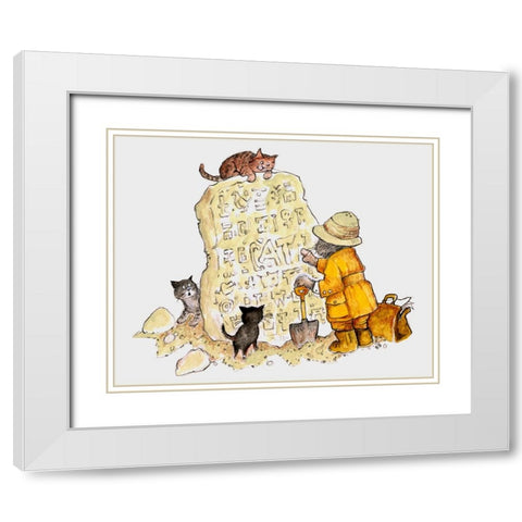 Cat Archaeology White Modern Wood Framed Art Print with Double Matting by Bell, Bill