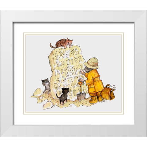 Cat Archaeology White Modern Wood Framed Art Print with Double Matting by Bell, Bill