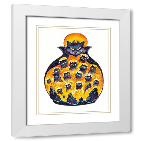 Holloween Cats White Modern Wood Framed Art Print with Double Matting by Bell, Bill