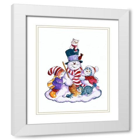 Winter Cats White Modern Wood Framed Art Print with Double Matting by Bell, Bill