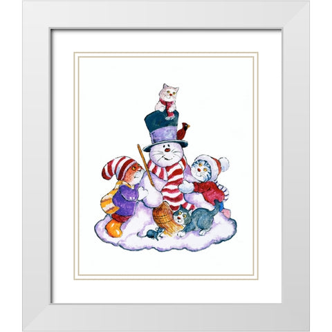 Winter Cats White Modern Wood Framed Art Print with Double Matting by Bell, Bill