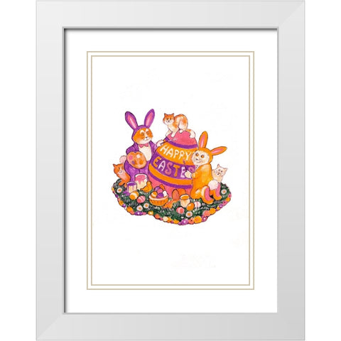 Easter Cats White Modern Wood Framed Art Print with Double Matting by Bell, Bill