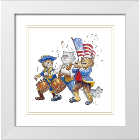 Revolutionary Cats White Modern Wood Framed Art Print with Double Matting by Bell, Bill