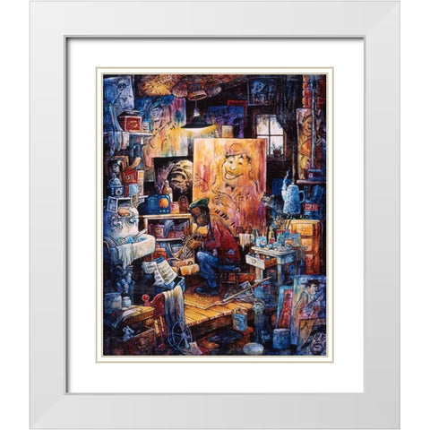 Jazz Man White Modern Wood Framed Art Print with Double Matting by Bell, Bill